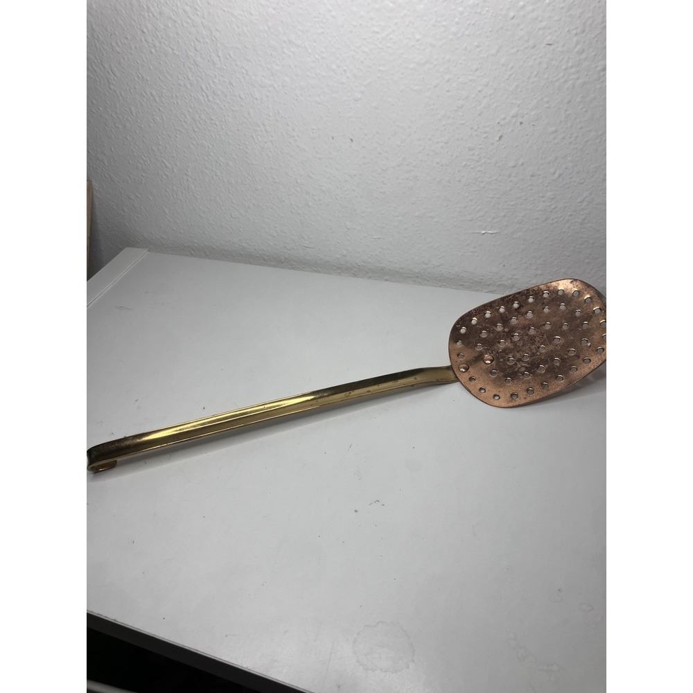 Vintage HOAN Copper Ecumoire Skimmer Spoon 16" Brass Handle Made In Chile Heavy
